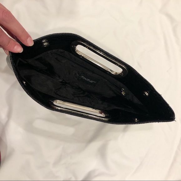 NWOT Faux Snake Skin Black Patented Leather Clutch - Picture 3 of 4